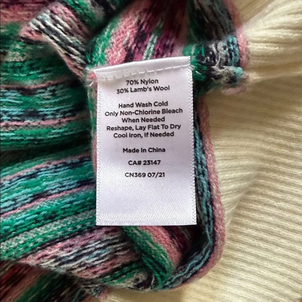 NWOT Talbots Striped Fair Isle Sweater Lamb Wool Size XL Soft Pink Green